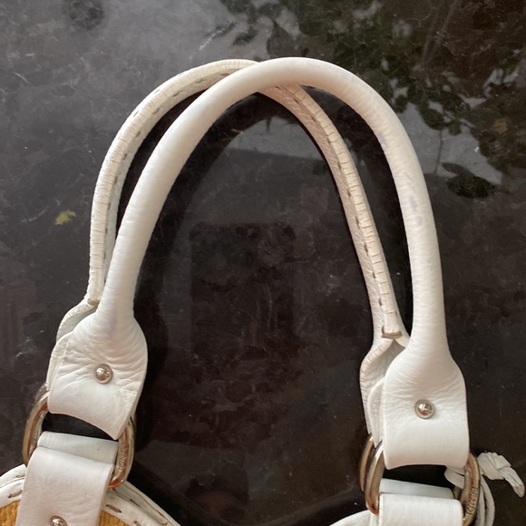 FENDI White/Beige Raffia and Leather Devil Trapezio Bag - Picture 3 of 11